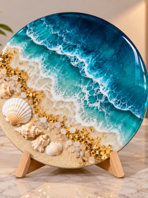 🌊 Handmade Resin Ocean Art – Round Decorative Wall & Table Art